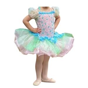 Revolution Dancewear Girls’ Fairy Tutu Costume Pink, Teal & Green Glitter Size L